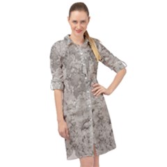 Silver Abstract Grunge Texture Print Long Sleeve Mini Shirt Dress by dflcprintsclothing