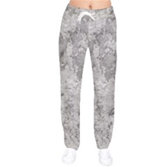 Silver Abstract Grunge Texture Print Women Velvet Drawstring Pants