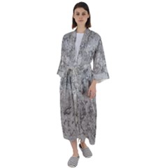 Silver Abstract Grunge Texture Print Maxi Satin Kimono by dflcprintsclothing