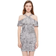 Silver Abstract Grunge Texture Print Shoulder Frill Bodycon Summer Dress