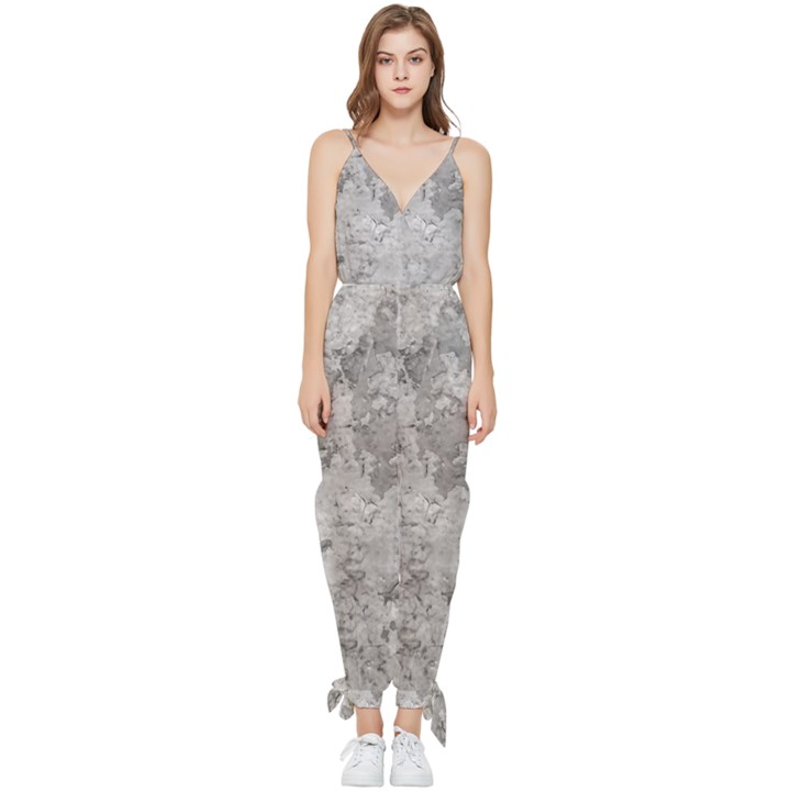 Silver Abstract Grunge Texture Print Sleeveless Tie Ankle Jumpsuit