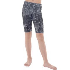 Dark Grey Abstract Grunge Texture Print Kids  Mid Length Swim Shorts