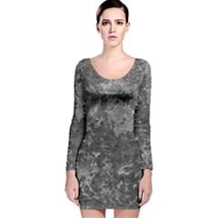 Dark Grey Abstract Grunge Texture Print Long Sleeve Velvet Bodycon Dress