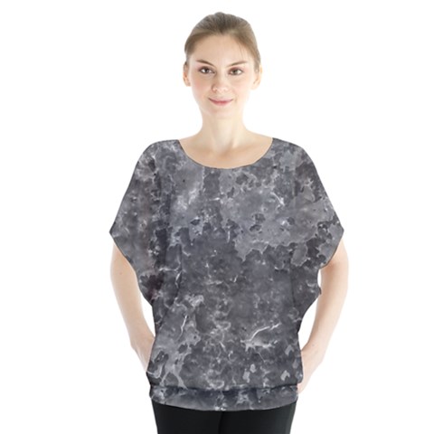 Dark Grey Abstract Grunge Texture Print Batwing Chiffon Blouse by dflcprintsclothing