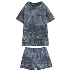 Dark Grey Abstract Grunge Texture Print Kids  Swim Tee And Shorts Set