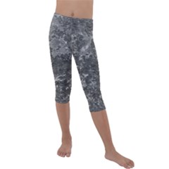 Dark Grey Abstract Grunge Texture Print Kids  Lightweight Velour Capri Leggings 