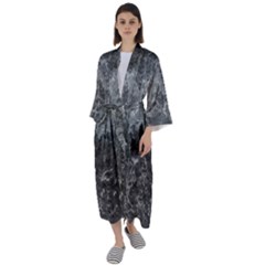 Dark Grey Abstract Grunge Texture Print Maxi Satin Kimono by dflcprintsclothing