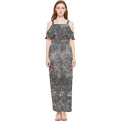 Dark Grey Abstract Grunge Texture Print Draped Sleeveless Chiffon Jumpsuit