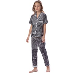 Dark Grey Abstract Grunge Texture Print Kids  Satin Short Sleeve Pajamas Set