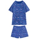 Branches With Peach Flowers Kids  Swim Tee and Shorts Set View1