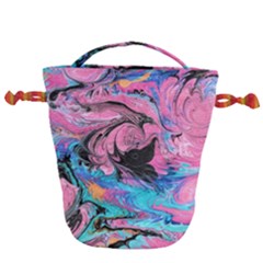 Marbling Abstract Drawstring Bucket Bag by kaleidomarblingart