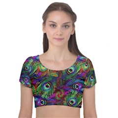 Peacockmania Velvet Short Sleeve Crop Top 