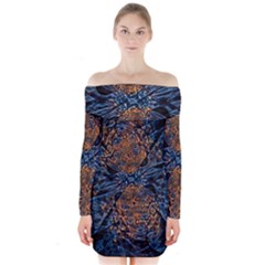 Fractal Galaxy Long Sleeve Off Shoulder Dress by MRNStudios