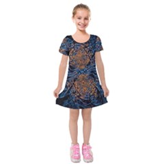 Fractal Galaxy Kids  Short Sleeve Velvet Dress by MRNStudios