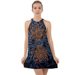 Fractal Galaxy Halter Tie Back Chiffon Dress by MRNStudios