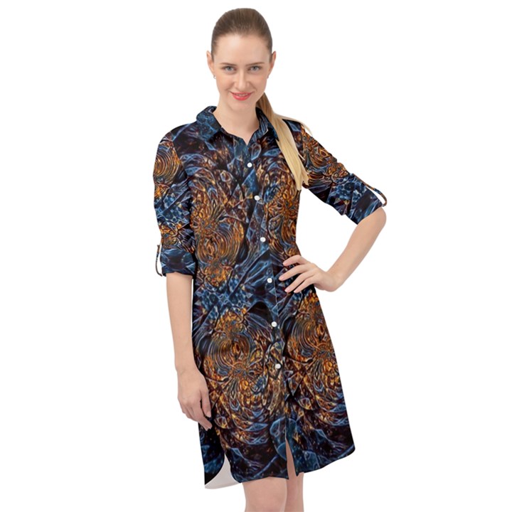 Fractal Galaxy Long Sleeve Mini Shirt Dress