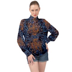 Fractal Galaxy High Neck Long Sleeve Chiffon Top by MRNStudios