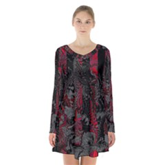 Gates Of Hell Long Sleeve Velvet V-neck Dress by MRNStudios