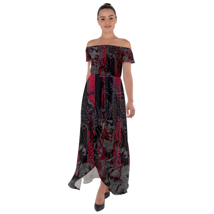 Gates Of Hell Off Shoulder Open Front Chiffon Dress