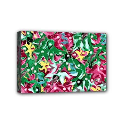 Floral-diamonte Mini Canvas 6  x 4  (Stretched)