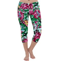 Floral-diamonte Capri Yoga Leggings