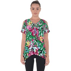 Floral-diamonte Cut Out Side Drop Tee