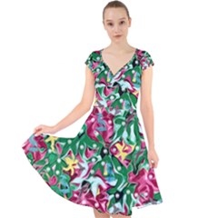 Floral-diamonte Cap Sleeve Front Wrap Midi Dress