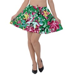 Floral-diamonte Velvet Skater Skirt