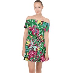 Floral-diamonte Off Shoulder Chiffon Dress