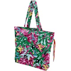 Floral-diamonte Drawstring Tote Bag