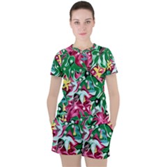 Floral-diamonte Women s Tee and Shorts Set