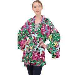 Floral-diamonte Long Sleeve Velvet Kimono 