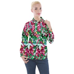 Floral-diamonte Women s Long Sleeve Pocket Shirt