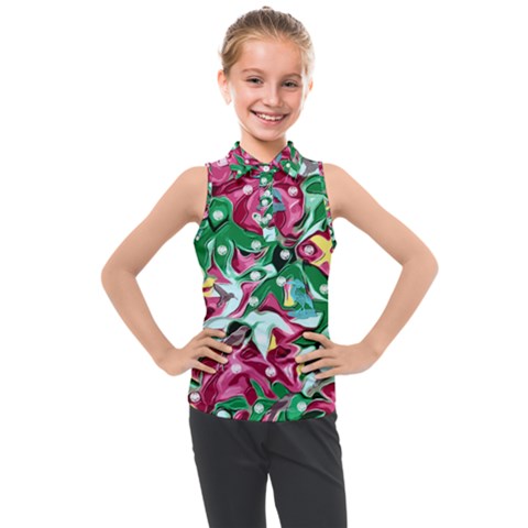 Floral-diamonte Kids  Sleeveless Polo Tee by PollyParadise