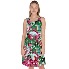 Floral-diamonte Knee Length Skater Dress With Pockets