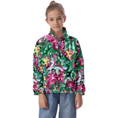 Floral-diamonte Kids  Half Zip Hoodie