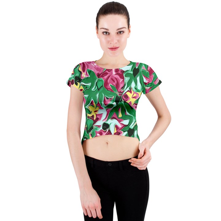 Floral-Abstract Crew Neck Crop Top