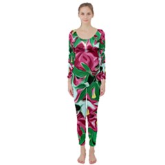 Floral-abstract Long Sleeve Catsuit by PollyParadise