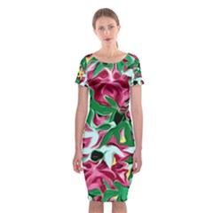 Floral-abstract Classic Short Sleeve Midi Dress by PollyParadise