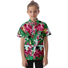 Floral-abstract Kids  Short Sleeve Shirt by PollyParadise