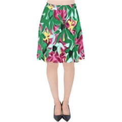 Floral-abstract Velvet High Waist Skirt by PollyParadise