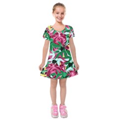 Floral-abstract Kids  Short Sleeve Velvet Dress