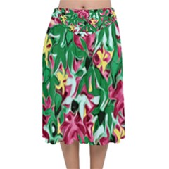 Floral-abstract Velvet Flared Midi Skirt