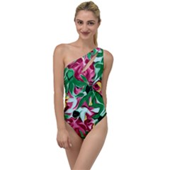 Floral-abstract To One Side Swimsuit by PollyParadise