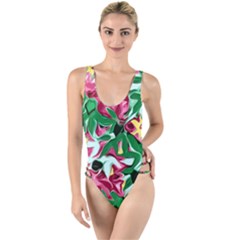 Floral-abstract High Leg Strappy Swimsuit by PollyParadise