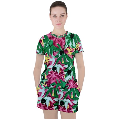 Floral-abstract Women s Tee And Shorts Set by PollyParadise