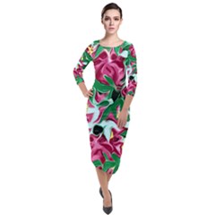 Floral-abstract Quarter Sleeve Midi Velour Bodycon Dress by PollyParadise