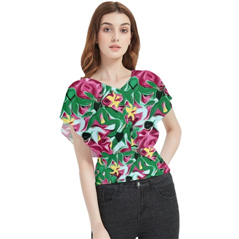 Floral-abstract Butterfly Chiffon Blouse by PollyParadise