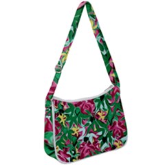 Floral-abstract Zip Up Shoulder Bag by PollyParadise