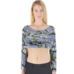 Pear Branch With Flowers Long Sleeve Crop Top by SychEva